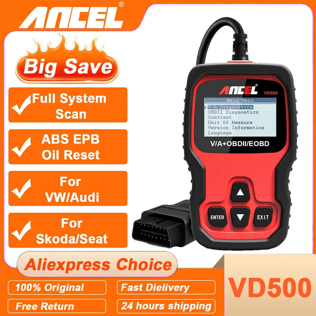 Escáner OBD2 Ancel VD500, Escaneo Completo Del Sistema, Reinicio De ABS, Aceite Y EPB, Herramienta De Diagnóstico Automotriz OBD 2 Para VW