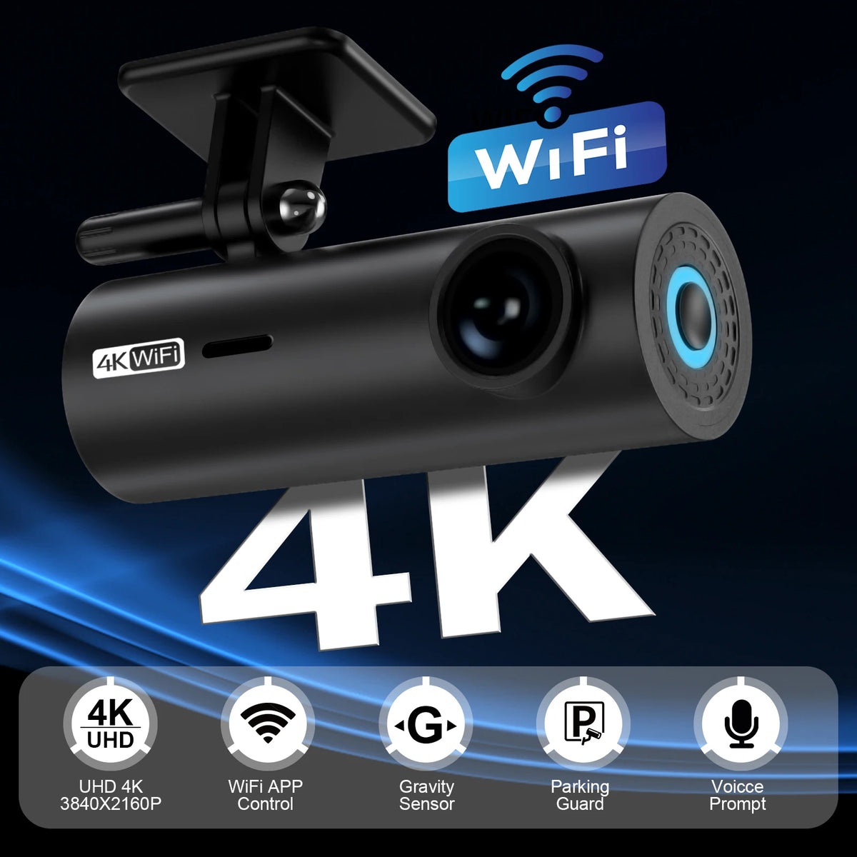 3840*2160P Dvr Para Coche Dashcam 4K Dash Cam Para Coches Grabadora De Vídeo Cámara Frontal Wifi Para Suministros De Vehículos 24H Estacionamiento Noche V