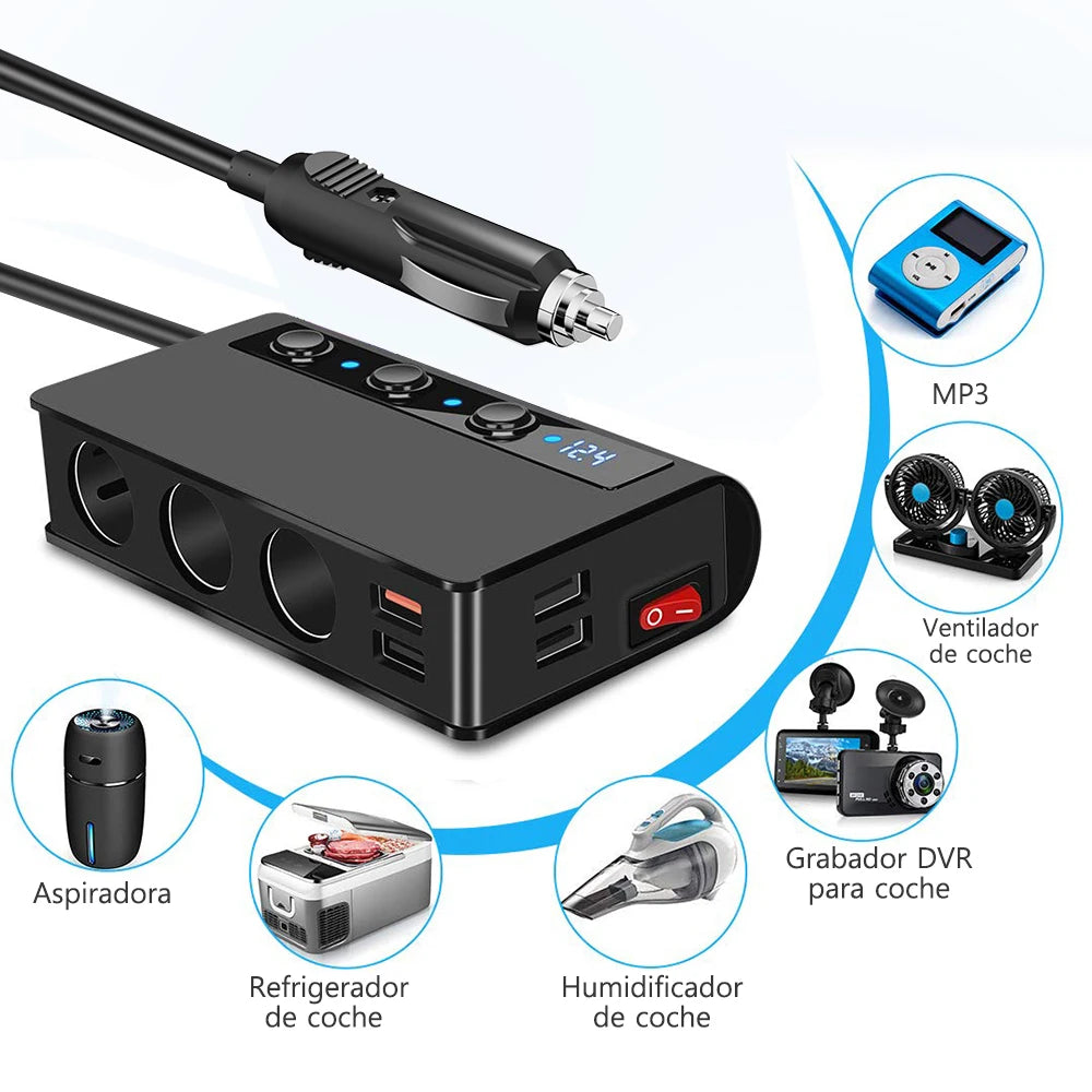 Extractme-Divisor De Encendedor De Cigarrillos De 180W, Adaptador De Cargador De Coche De Carga Rápida 3,0, 12V/24V, Toma De Carga Tipo USB De 4 Puertos Para Teléfono Y Ipad