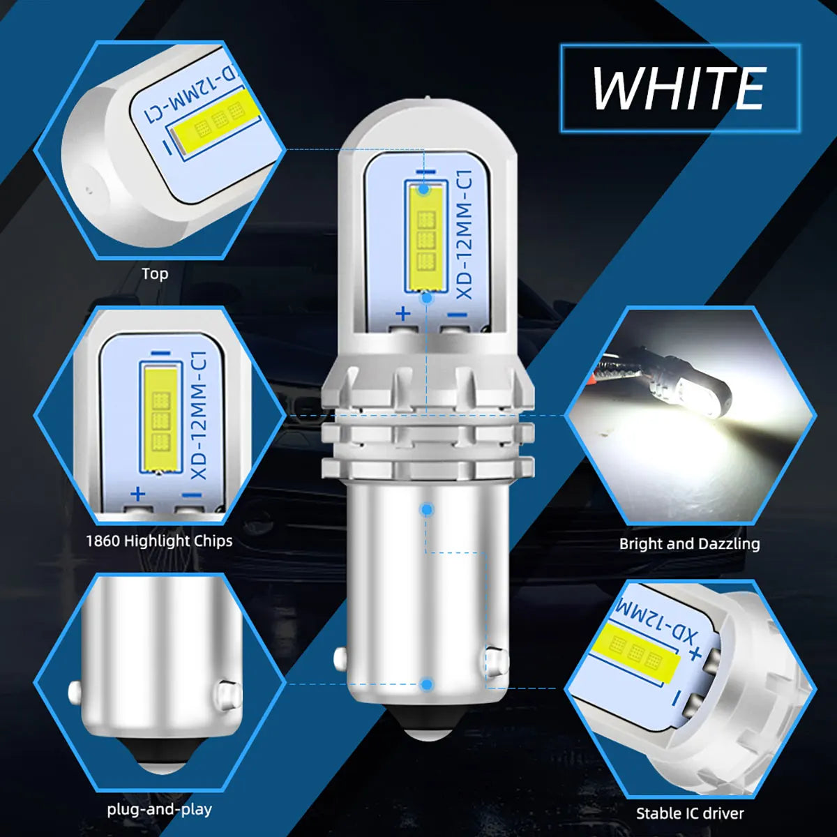 Luces LED De Marcha Atrás Para Coche, 1 Piezas, Canbus, BA9S, BAX9S, BAY9S, 1860 SMD, Chips, Bombillas, Luces De Estacionamiento Impermeables, 12V