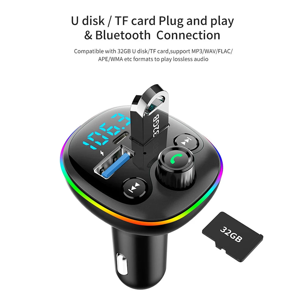 Transmisor FM Bluetooth Para Coche, Adaptador PD Tipo C Para Coche, Cargador Rápido USB Dual, Modulador De Radio Manos Libres, Reproductor MP3, Compatible Con Tarjeta TF