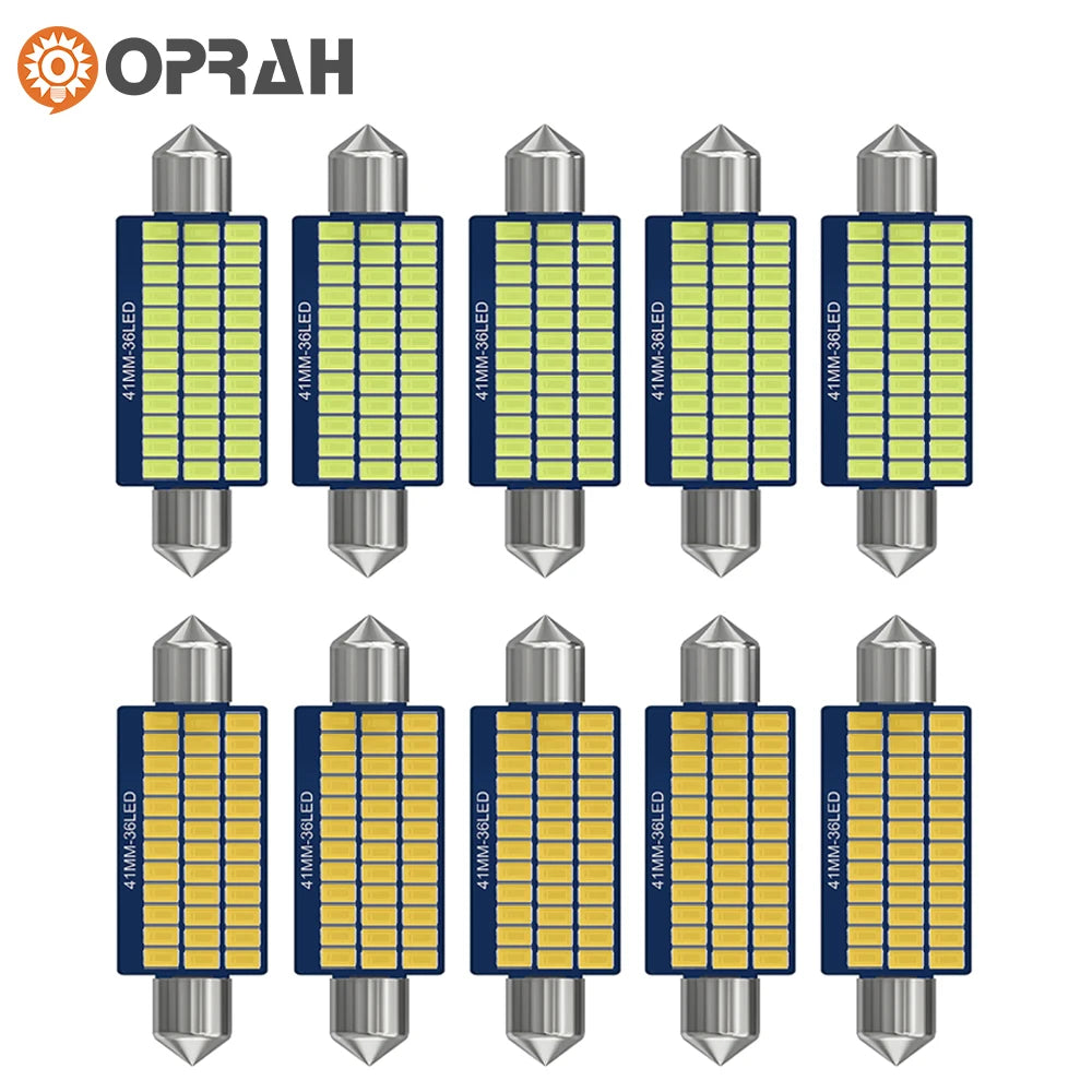 Oprah 10 Uds LED Adorno C5W C10W Luz De Coche 31Mm 36Mm 39Mm 41Mm Canbus Auto Interior Cúpula Bombilla Lámpara De Matrícula 12V Blanco Cálido