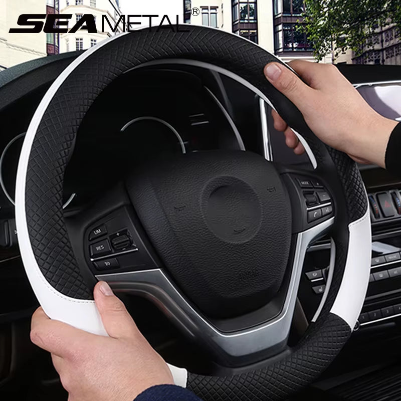 Seametal-Funda De Cuero Para Volante De Coche, 38CM, Estilo Deportivo, Cubiertas Para Volante De Coche, Antideslizantes Y Antiarañazos