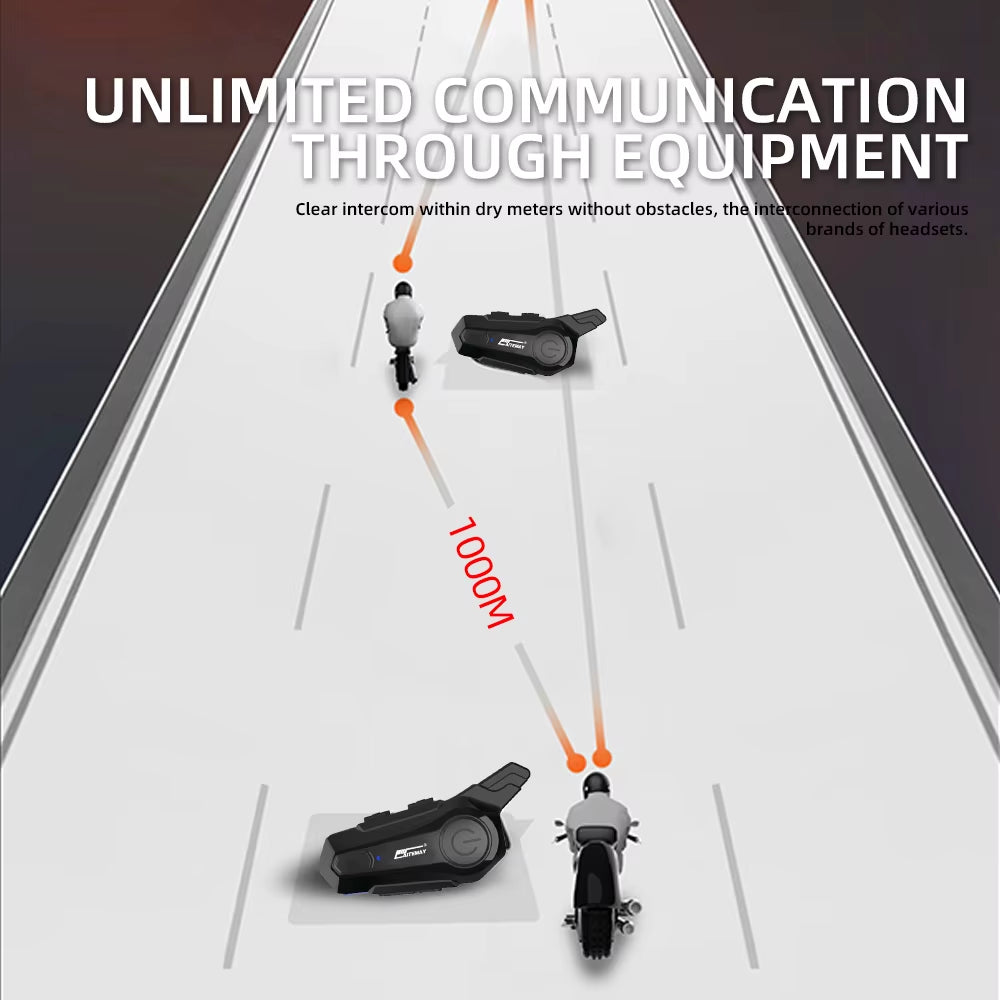 X1 plus Motocicleta Bluetooth 1000M Intercomunicador Casco Auriculares Para 2 Conductores Intercomunicador Moto Impermeable Interfono Auricular