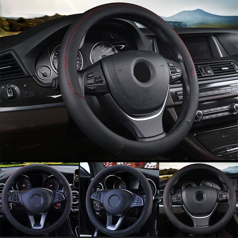 Seametal-Funda De Cuero Para Volante De Coche, 38CM, Estilo Deportivo, Cubiertas Para Volante De Coche, Antideslizantes Y Antiarañazos