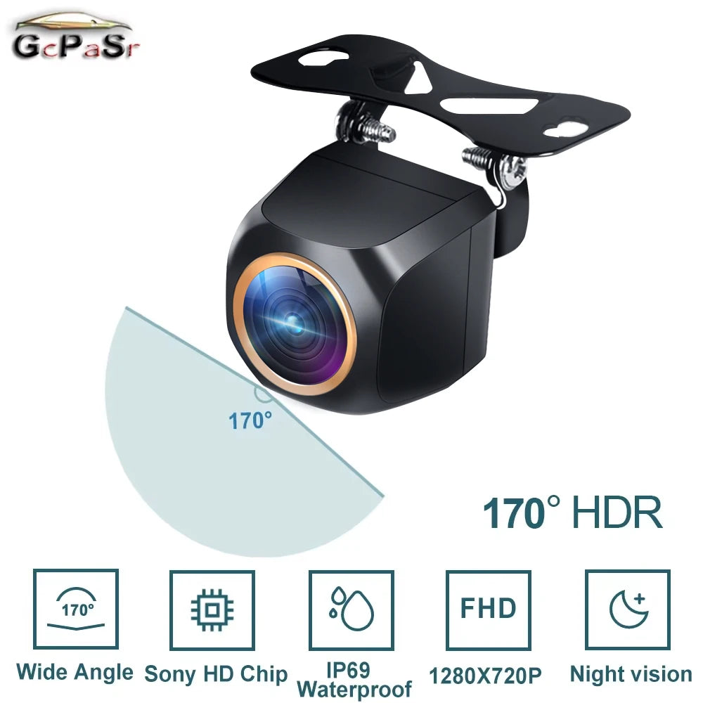 Gcpasr AHD 1920X1080P Cámara De Visión Trasera De Coche 200 ° Ojo De Pez Lente Dorada Full HD Visión Nocturna Vehículo Trasero Coche Cámara Frontal De Marcha Atrás