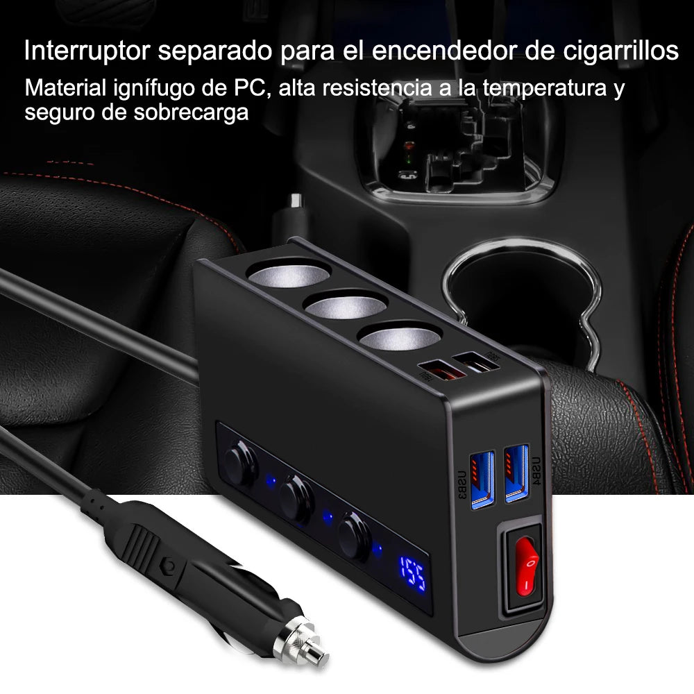 Extractme-Divisor De Encendedor De Cigarrillos De 180W, Adaptador De Cargador De Coche De Carga Rápida 3,0, 12V/24V, Toma De Carga Tipo USB De 4 Puertos Para Teléfono Y Ipad