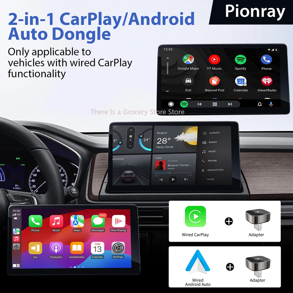 Nuevo Adaptador Inalámbrico Carplay Y Android Auto 2 En 1 Pionray, Wifi 5Ghz, Tipo-C/Usb, Plug and Play