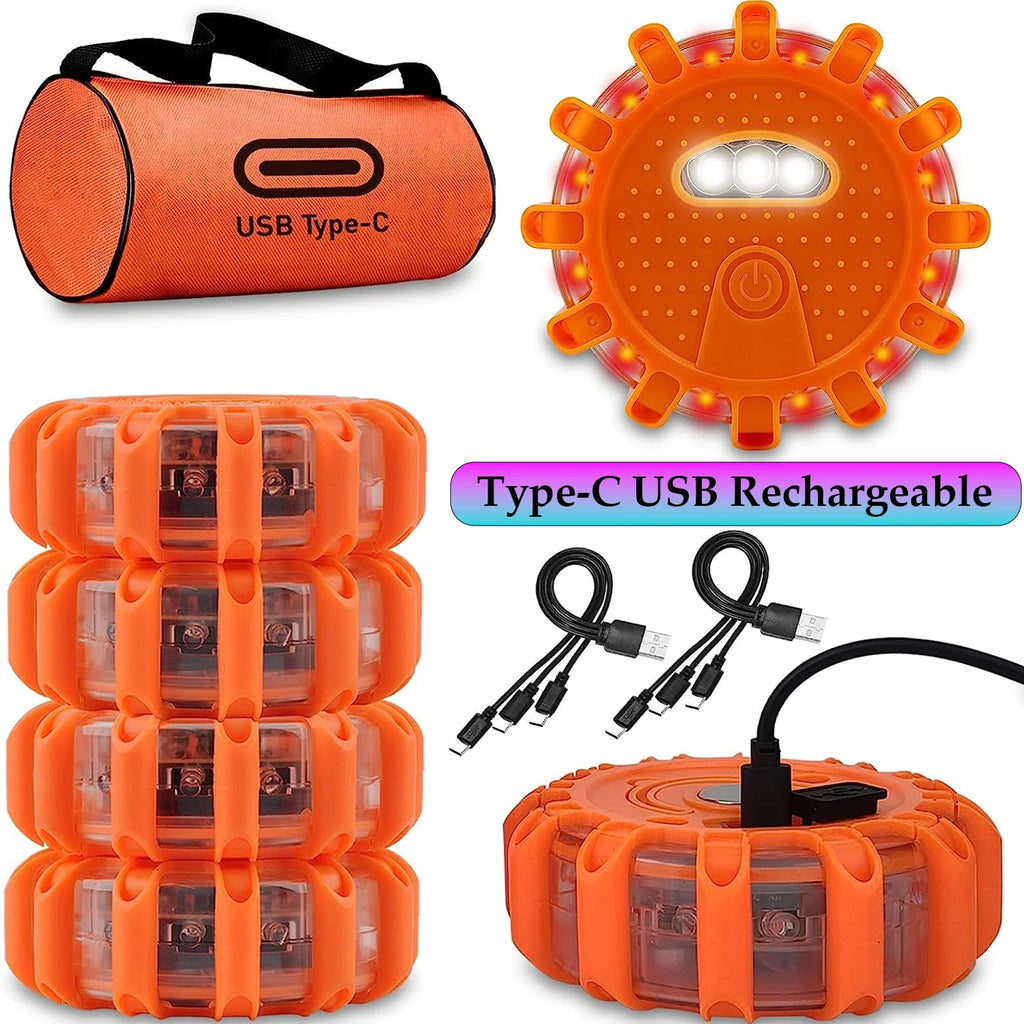 Luces LED Recargables Por USB Para Carretera, Luces De Emergencia, Advertencia En La Carretera, Baliza De Seguridad Para Coche, Kit De Llamarada De Disco Intermitente Con Base Magnética