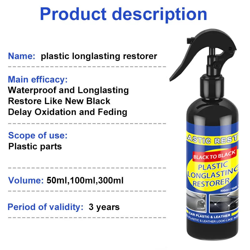 Restaurador De Plástico, Revitalizador, Renovador De Cuero Y Plástico, Revestimiento Duradero Para Gomas De Coche, Restauración Limpia, Brillo Negro