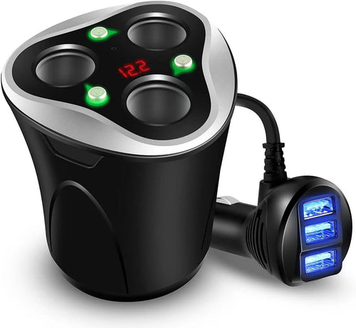 Cargador De Coche 3 USB Adaptador + 3 Sockets Encendedor De Cigarrillos Splitter 120W 12/24V Con LED Voltaje Display Separado On/Off Interruptor Sostenedor De Taza Para Iphone GPS & Dash CAM