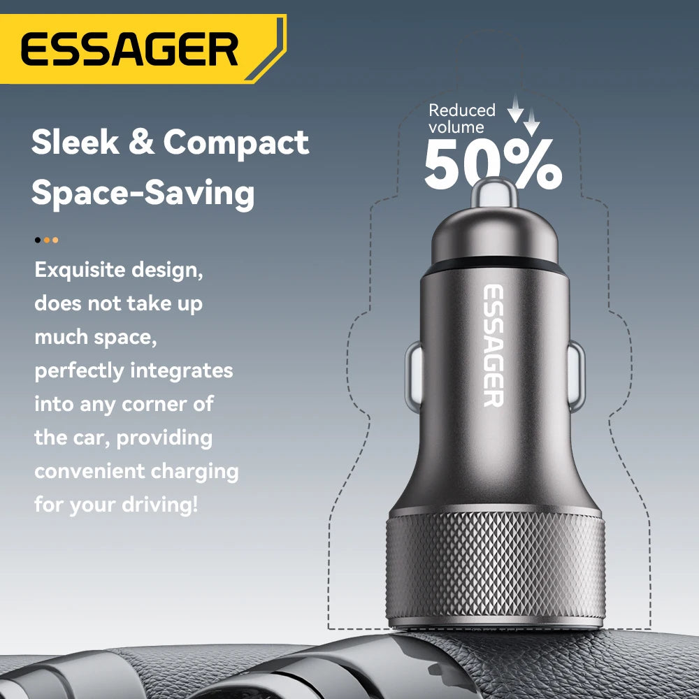 Essager USB C Cargador De Coche 45W 2 Puertos PD3.0 QC3.0 Pantalla Digital Cargador De Teléfono De Coche Para Iphone 16 15 Xiaomi Huawei Samsung OPPO