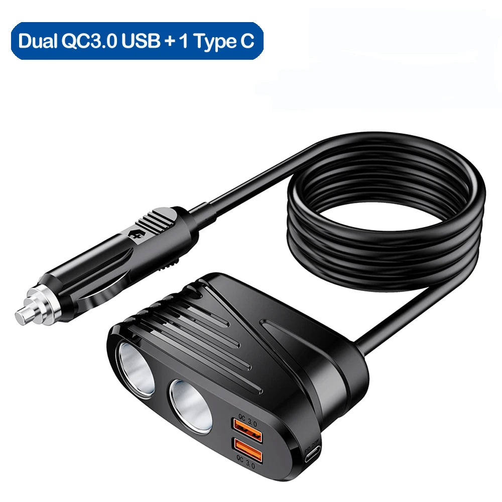 Extractme-Divisor De Encendedor De Cigarrillos De 180W, Adaptador De Cargador De Coche De Carga Rápida 3,0, 12V/24V, Toma De Carga Tipo USB De 4 Puertos Para Teléfono Y Ipad