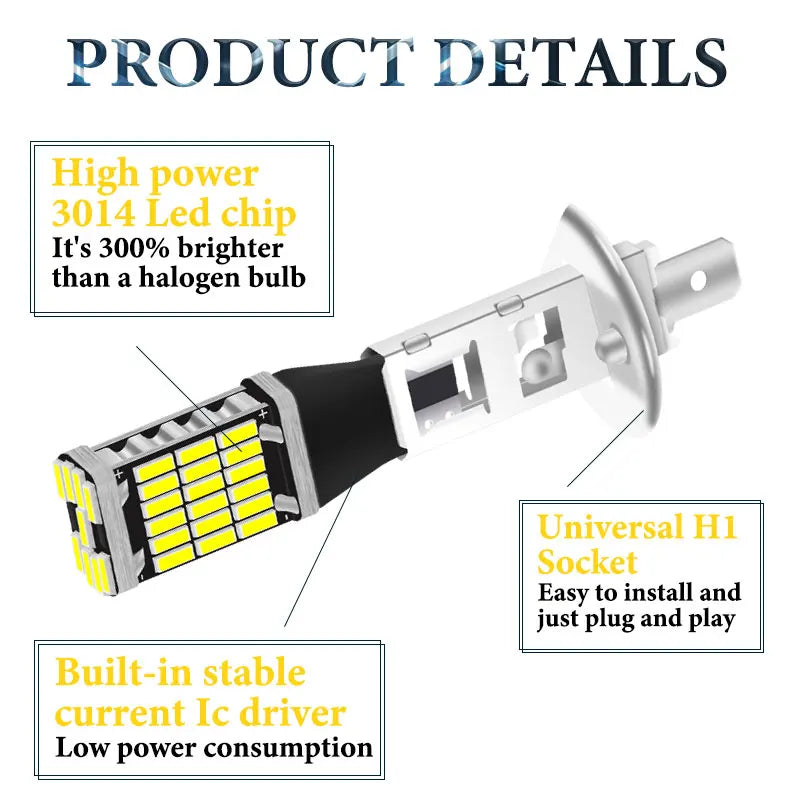 2PCS H1 LED H3 LED Lámparas Para Coche, Luces Antiniebla LED, Bombillas LED Para Faros Antiniebla 6000K Blancas, Lámpara Antiniebla Automática, Luz Diurna BLANCO/ÁMBAR/ROJO