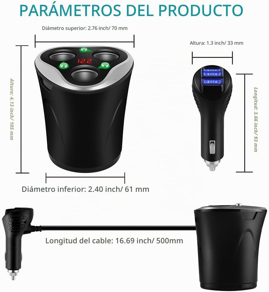 Cargador De Coche 3 USB Adaptador + 3 Sockets Encendedor De Cigarrillos Splitter 120W 12/24V Con LED Voltaje Display Separado On/Off Interruptor Sostenedor De Taza Para Iphone GPS & Dash CAM