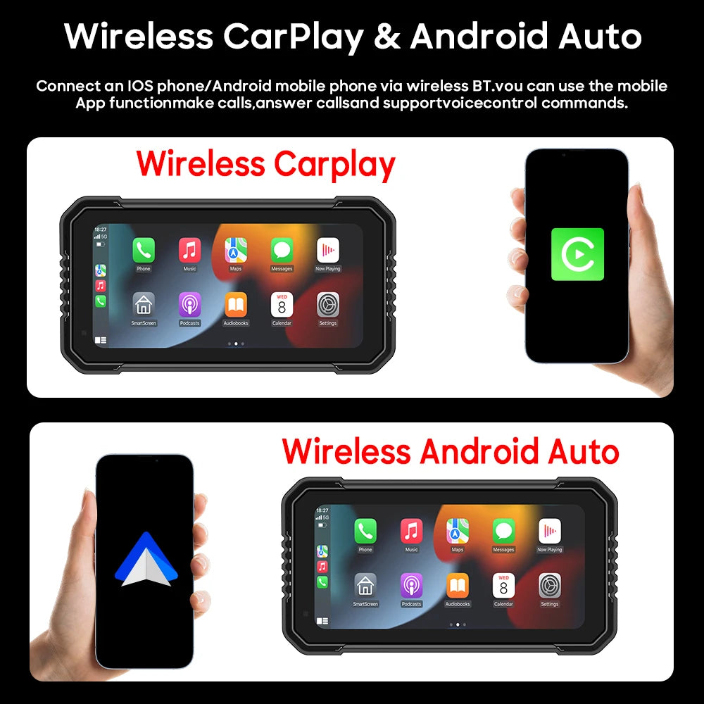 Pantalla Incell De Navegación Para Motocicleta De 6 Pulgadas, 1440X720, Carplay Inalámbrico, Android, Auto, Motor GPS, Monitor DVR, TPMS Opcional
