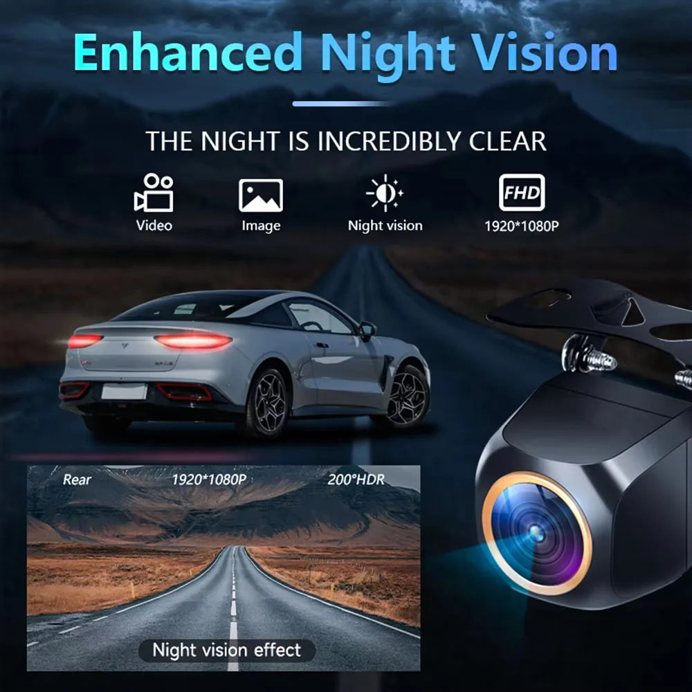 Gcpasr AHD 1920X1080P Cámara De Visión Trasera De Coche 200 ° Ojo De Pez Lente Dorada Full HD Visión Nocturna Vehículo Trasero Coche Cámara Frontal De Marcha Atrás