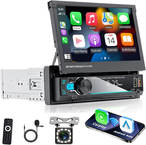 Hikity 7" 1 DIN Carplay Radio Coche Con Bluetooth FM Cámara Trasera | Pantalla Táctil Android Auto Wireless Carplay Mirror Link EQ Control Del Volante Manos Libres USB AUX