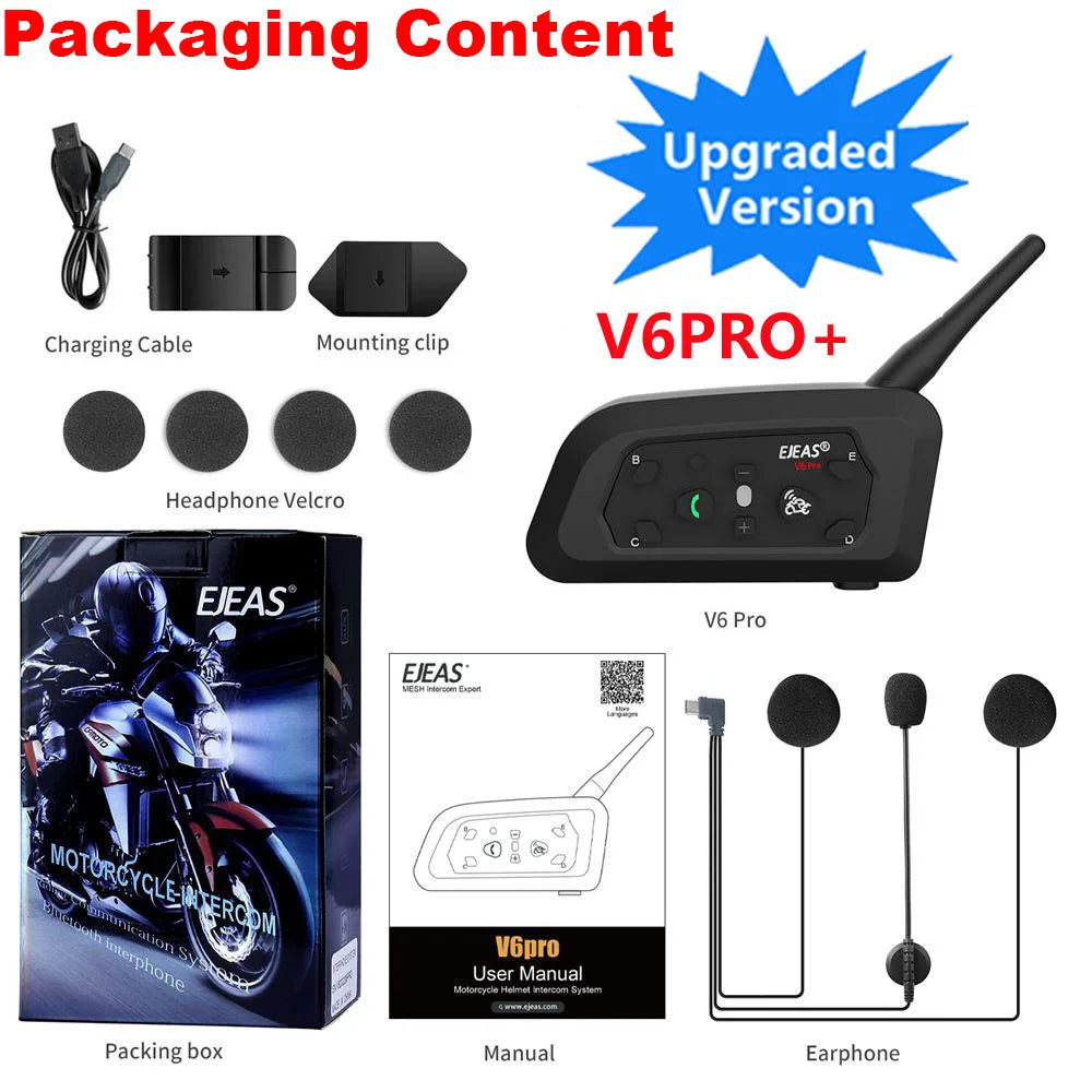 V6 PRO + Intercomunicador Para Casco De Motocicleta Auriculares Bluetooth Soporte EUC CVC Reducción De Ruido Impermeable IP67 Tiempo De Espera 260H
