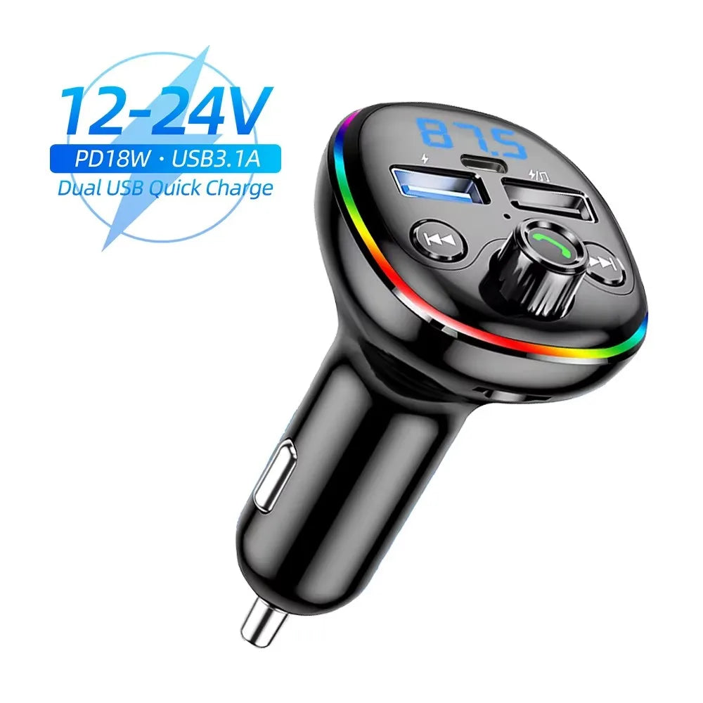 Transmisor FM Bluetooth Para Coche, Adaptador PD Tipo C Para Coche, Cargador Rápido USB Dual, Modulador De Radio Manos Libres, Reproductor MP3, Compatible Con Tarjeta TF