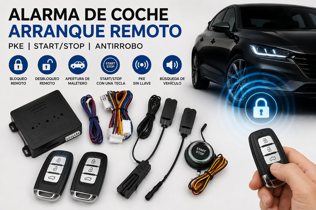 Alarma para Coche con Arranque Remoto, PKE y Sistema Antirrobo